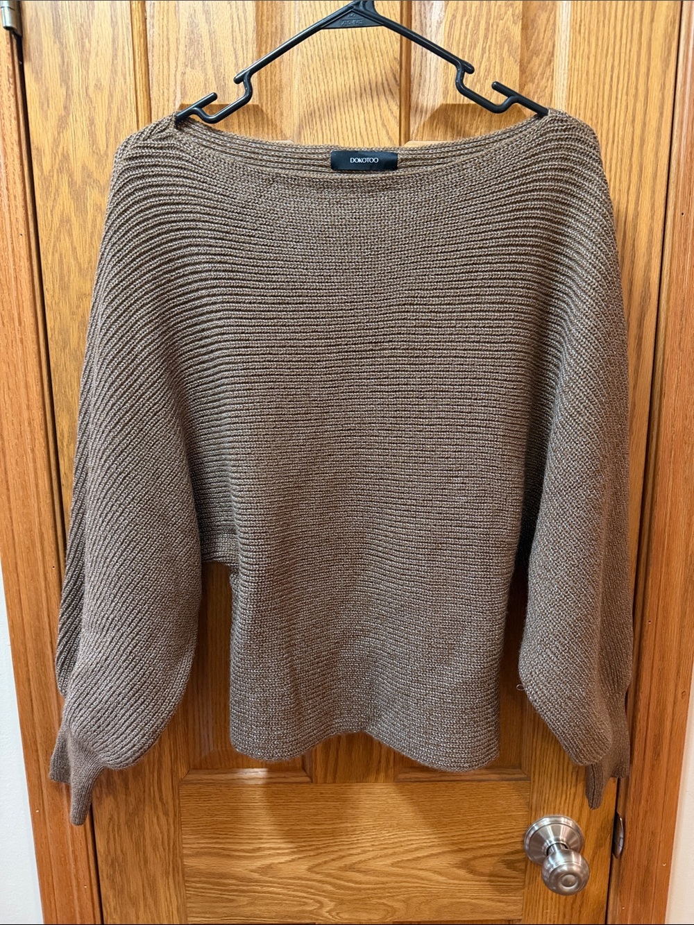 NOBO Taupe-Brown Boatneck Ribbed Knit Sweater